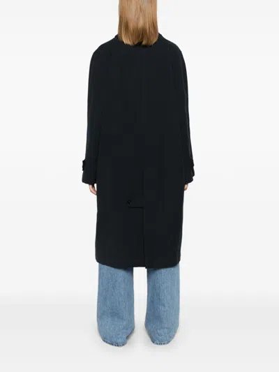 Closed Cotton Midi Coat In 蓝色