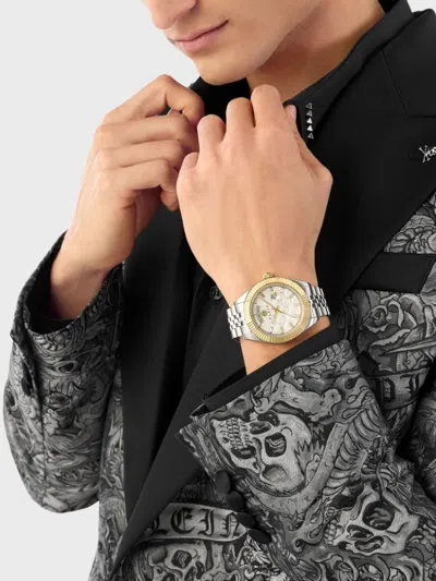 Philipp Plein Date Superlative Crystal Watch In 白色