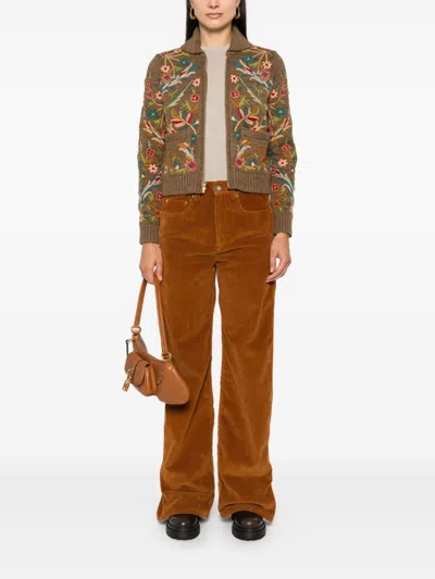 Shop Ralph Lauren Rrl Floral-embroidered Cardigan In 褐色