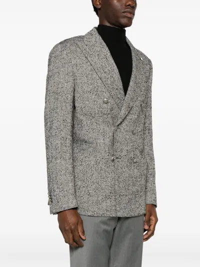 Shop Luigi Bianchi Mantova Herringbone-pattern Blazer In 黑色