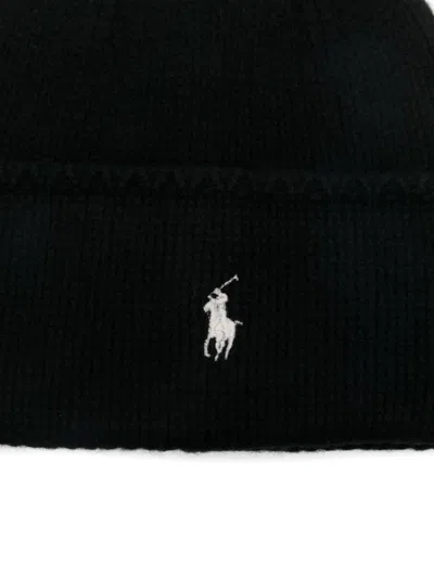 Shop Polo Ralph Lauren Polo Pony-embroidered Beanie Hat In 黑色