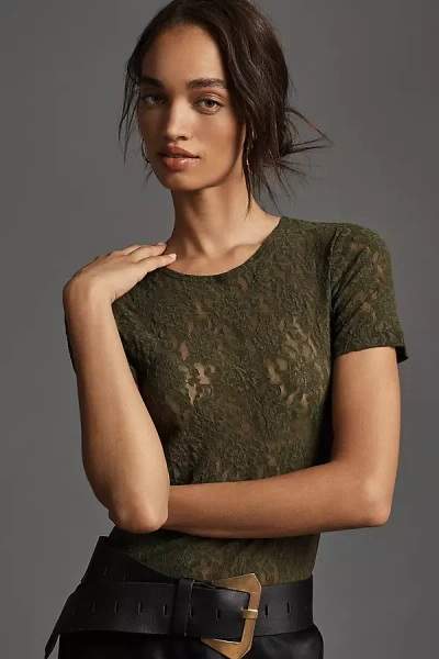 Hanky Panky Short-sleeve Lace Tee In Green