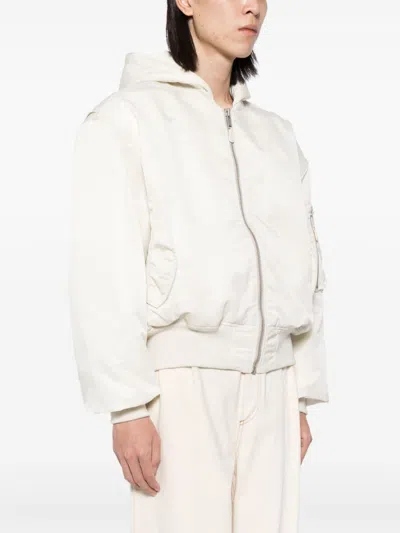 Entire Studios Hooded Board Bomber Jacket In White
