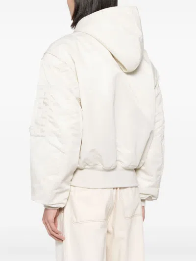 Entire Studios Hooded Board Bomber Jacket In White