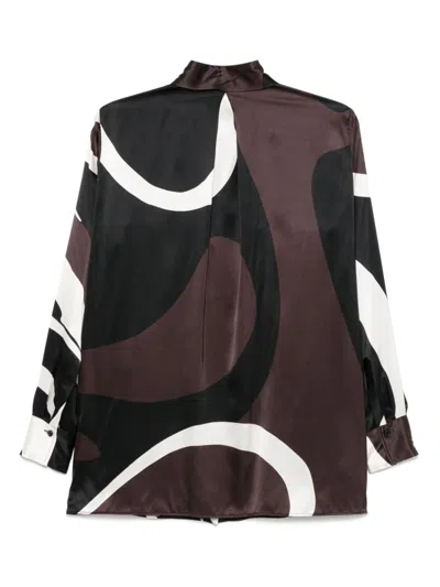 Kiton Abstract Pattern Collared Neck Long Sleeves Top In Brown
