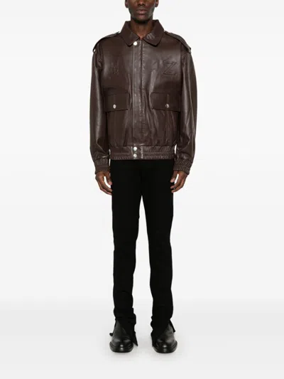 Shop Ludovic De Saint Sernin Robert Leather Bomber Jacket In Brown