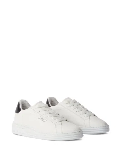 Msgm Logo-embossed Leather Sneakers In White