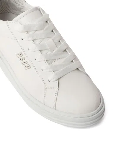 Msgm Logo-embossed Leather Sneakers In White
