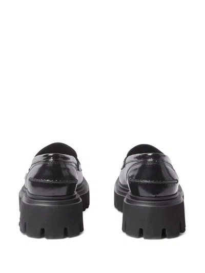 Msgm Polished Leather Penny Loafers In Black