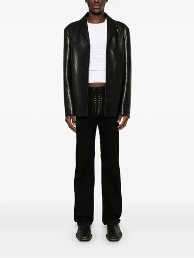 Shop Ludovic De Saint Sernin Straight-leg Lace-up Jeans In Black