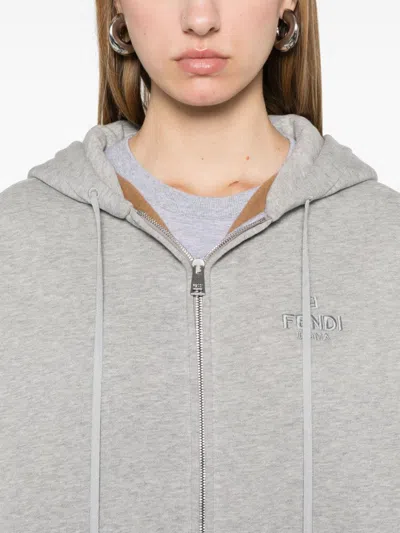 Fendi Grey Sweatshirt With Zip In Fleece Cotton Women In Grey