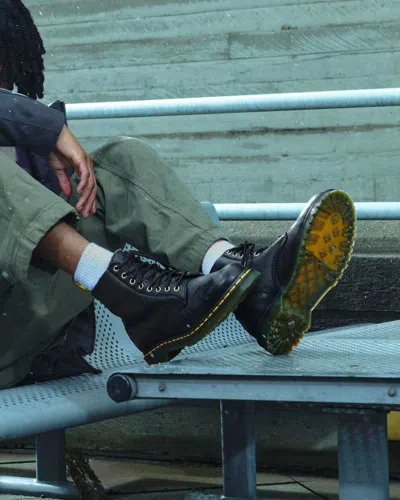 Dr. Martens' 1460 Faux Fur Lined Grizzly Leather Lace Up Boots In Black