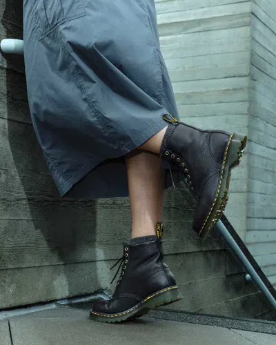 Dr. Martens' 1460 Faux Fur Lined Grizzly Leather Lace Up Boots In Black