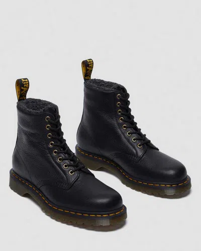 Dr. Martens' 1460 Faux Fur Lined Grizzly Leather Lace Up Boots In Black