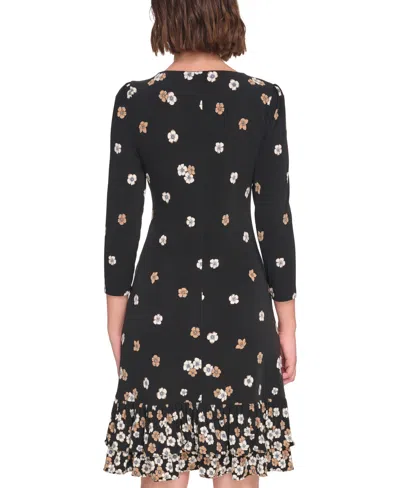 Tommy Hilfiger Women's 3/4-sleeve Flounce-hem Dress In Black,scarlet