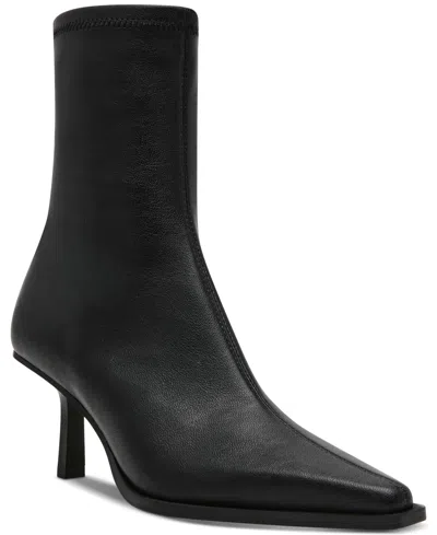 Steve Madden Elysia Womens Leather Pointed Toe Ankle Boots In Black