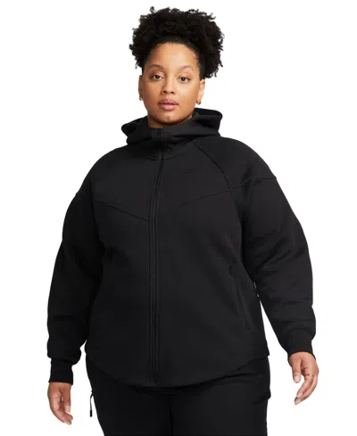 Nike Women's  Sportswear Tech Fleece Windrunner Full-zip Hoodie (plus Size) In Black,black