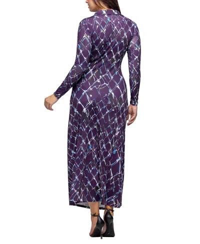 24seven Comfort Apparel Collared Wrap Maxi Dress In Purple Multi