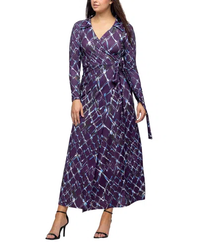 24seven Comfort Apparel Collared Wrap Maxi Dress In Purple Multi