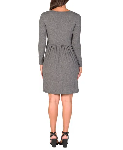 24seven Comfort Apparel Women's Long Sleeve Babydoll Knee Length Dress In Black