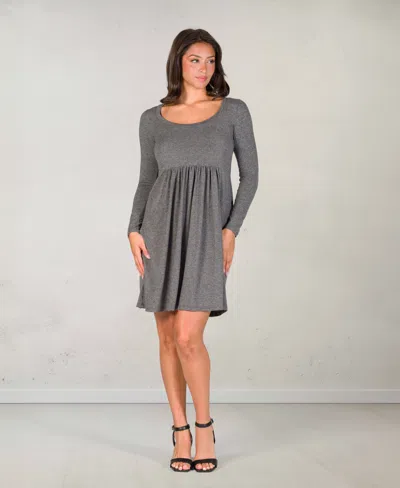 24seven Comfort Apparel Women's Long Sleeve Babydoll Knee Length Dress In Black