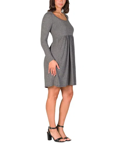 24seven Comfort Apparel Women's Long Sleeve Babydoll Knee Length Dress In Black