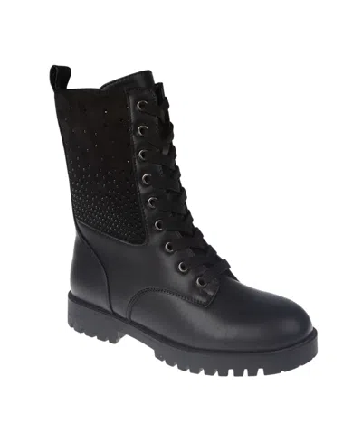 Vince Camuto Little And Big Girls Rhinestone Panel Lace Up Boot In Black