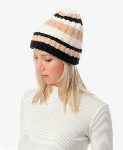 Marcus Adler Women's Stripe Ribbed Knit Cuff Beanie In Black