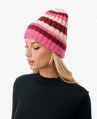 Marcus Adler Women's Stripe Ribbed Knit Cuff Beanie In Black