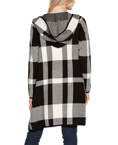 Belldini Women's Hooded Plaid Coatigan Sweater In Deep Emerald,black