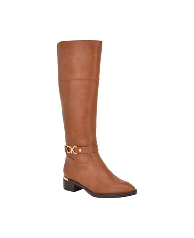 Calvin Klein Women's Daphny Pointy Toe Knee High Block Heel Casual Boots In Dark Natural