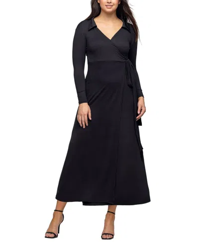 24seven Comfort Apparel Women's Comfortable Collared Wrap Maxi Dress In Black