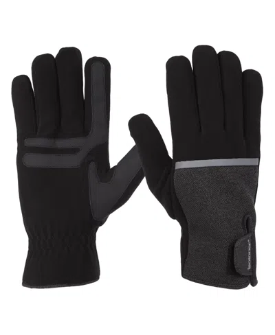 Isotoner Signature Men's Reflective Tech Stretch And Fleece Water Repellent Gloves With Touchscreen Technology In Black