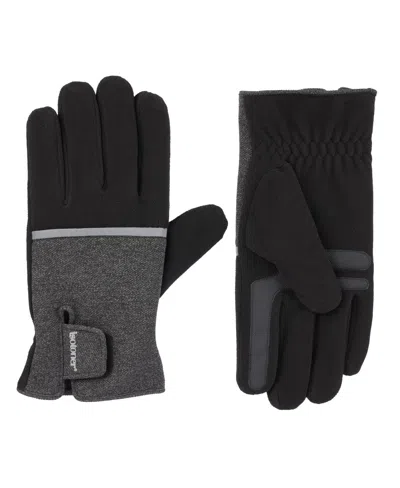 Isotoner Signature Men's Reflective Tech Stretch And Fleece Water Repellent Gloves With Touchscreen Technology In Black