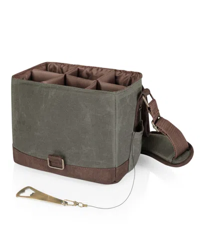 Legacy Friends Beverage Caddy 12 Can Cooler Tote With Opener In Khaki Green With Beige Accents