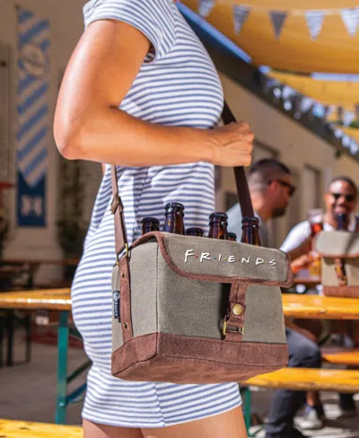 Legacy Friends Beverage Caddy 12 Can Cooler Tote With Opener In Khaki Green With Beige Accents