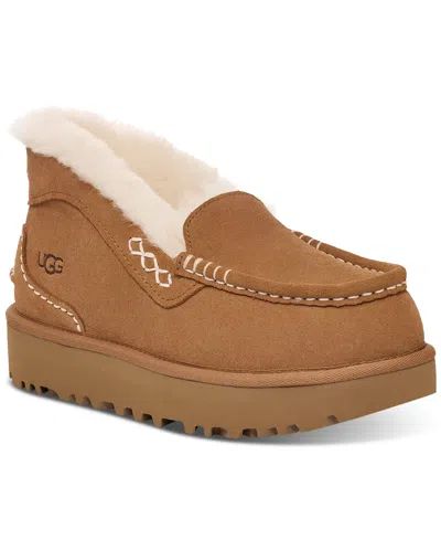 Ugg Ansley Suede Shearling Slip-on Loafers In Chestnut