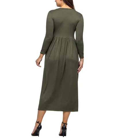 24seven Comfort Apparel Long Sleeve Empire Waist Pocket Maxi Dress In Black