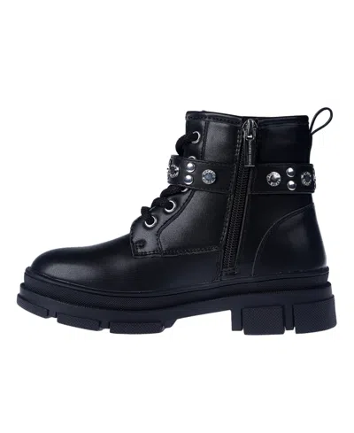 Vince Camuto Little And Big Girls Lace Up Stud And Logo Rivet Details Boot In Black