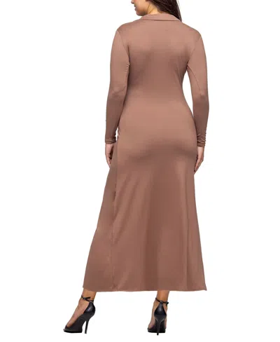 24seven Comfort Apparel Women's Comfortable Collared Wrap Maxi Dress In Mocha