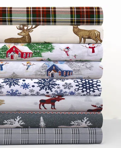 Tribeca Living Holiday Printed Cotton Flannel Extra Deep 4-pc. Sheet Set, California King In Candycanes