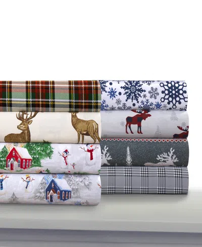 Tribeca Living Holiday Printed Cotton Flannel Extra Deep 4-pc. Sheet Set, California King In Candycanes