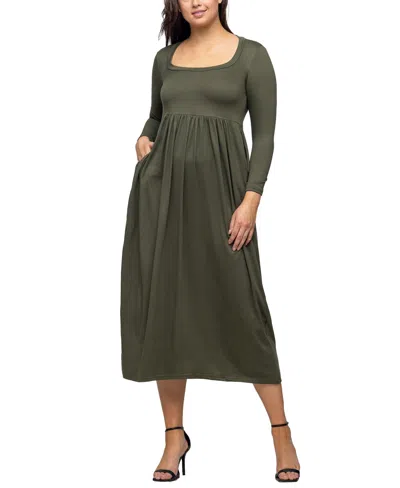 24seven Comfort Apparel Long Sleeve Empire Waist Pocket Maxi Dress In Teal