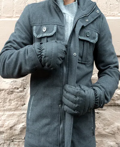 Isotoner Signature Men's Quilted Pongee Gathered Wrist Water Repellent And Touchscreen Gloves In Navy