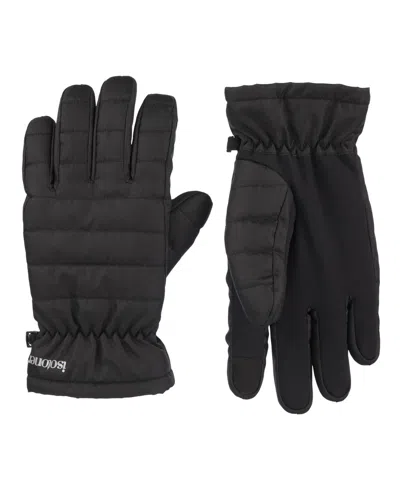 Isotoner Signature Men's Quilted Pongee Gathered Wrist Water Repellent And Touchscreen Gloves In Navy
