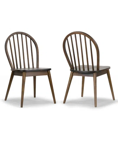 Glamour Home 36.22" Astra Rubberwood Dining Chair, Set Of 2 In Dark Brown