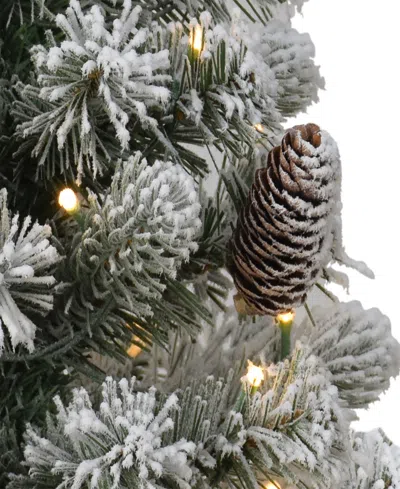 Puleo Pre-lit Flocked Table Top Artificial Christmas Tree With 35 Lights In Metal Pot, 2' In Green
