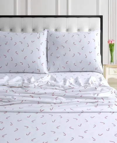 Tribeca Living Holiday Printed Cotton Flannel Extra Deep 4-pc. Sheet Set, Full In Candycanes