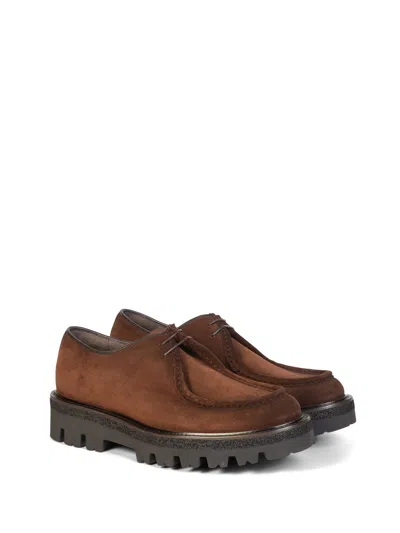 Barrett Moccasin In Suede And Rubber Sole With Laces In Snuff