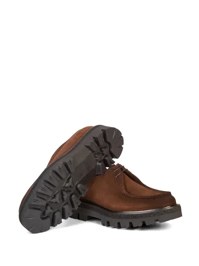 Barrett Moccasin In Suede And Rubber Sole With Laces In Snuff